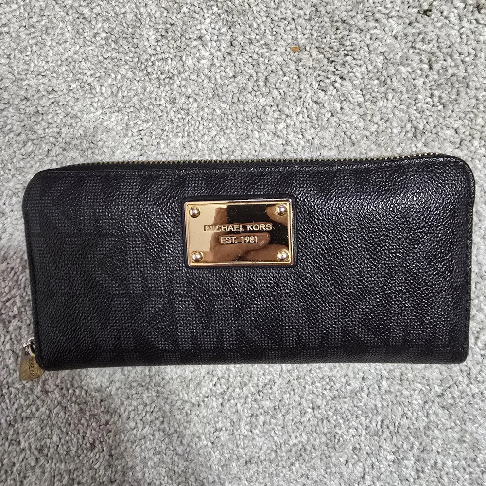 Michael Kors Continental Black and Gold Signature Logo  Zip-Around Wallet